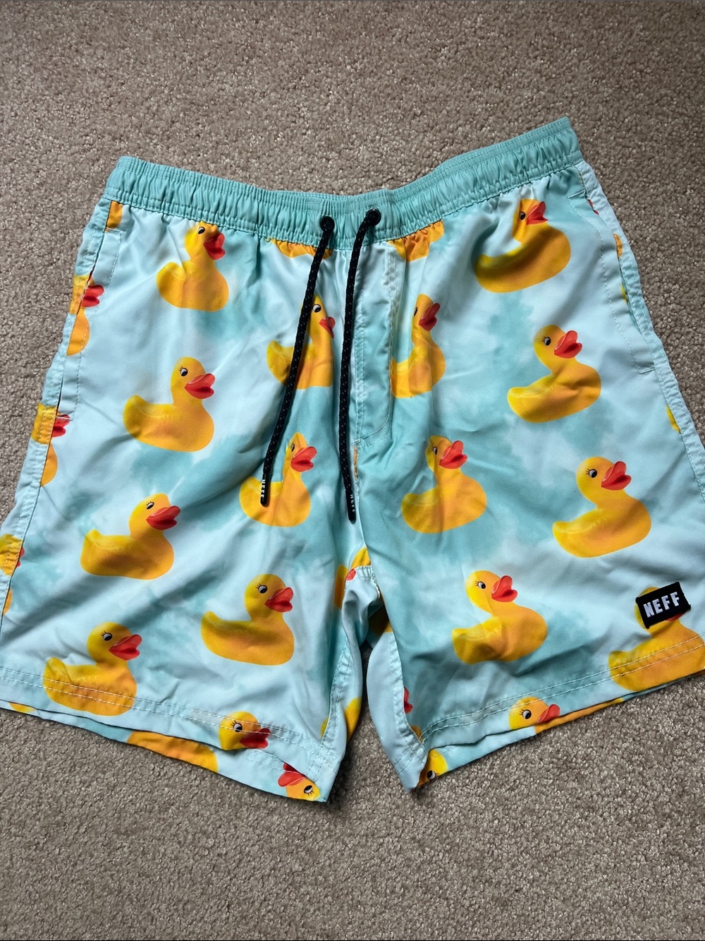 Neff Aqua Swim Shorts with Yellow Duck Print Men L